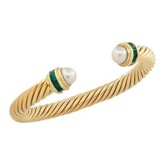 David Yurman Pearl and Emerald Cable Bangle