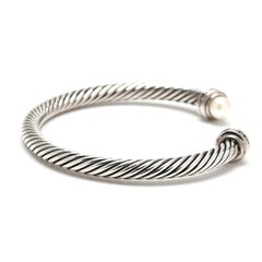David Yurman Pearl & Diamond Cable Classic Cuff, Sterling Silver, 6.5 Inches