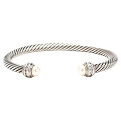 David Yurman Manchette classique en perles et diamants, argent, 6,5 pouces