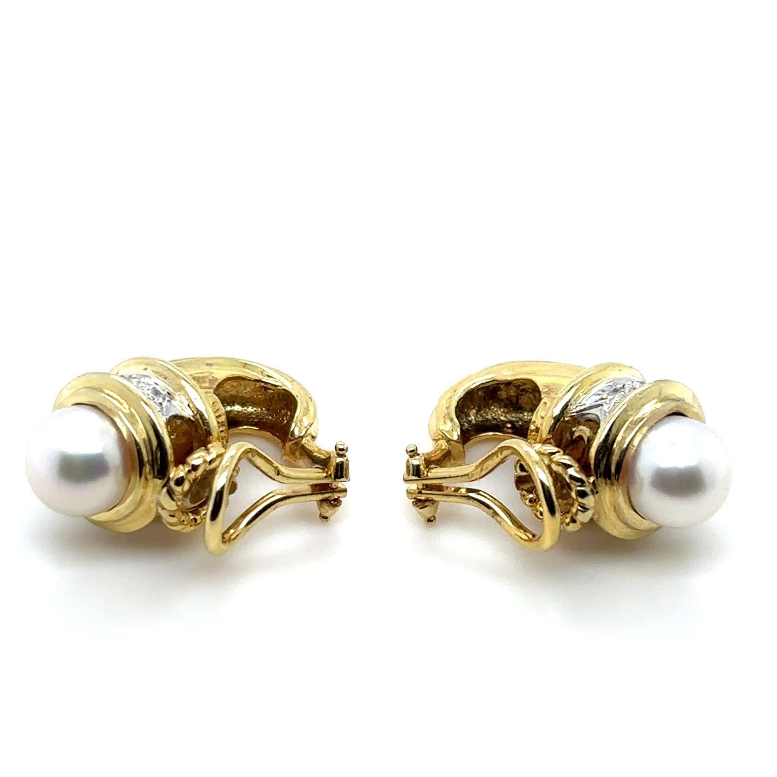 David Yurman Pearl Diamond Clip Earrings 14 Karat Yellow & White Gold For Sale 2