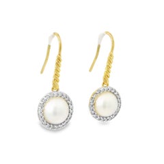 David Yurman Pearl & Natural Diamond Halo 18-Karat Earrings In Stock