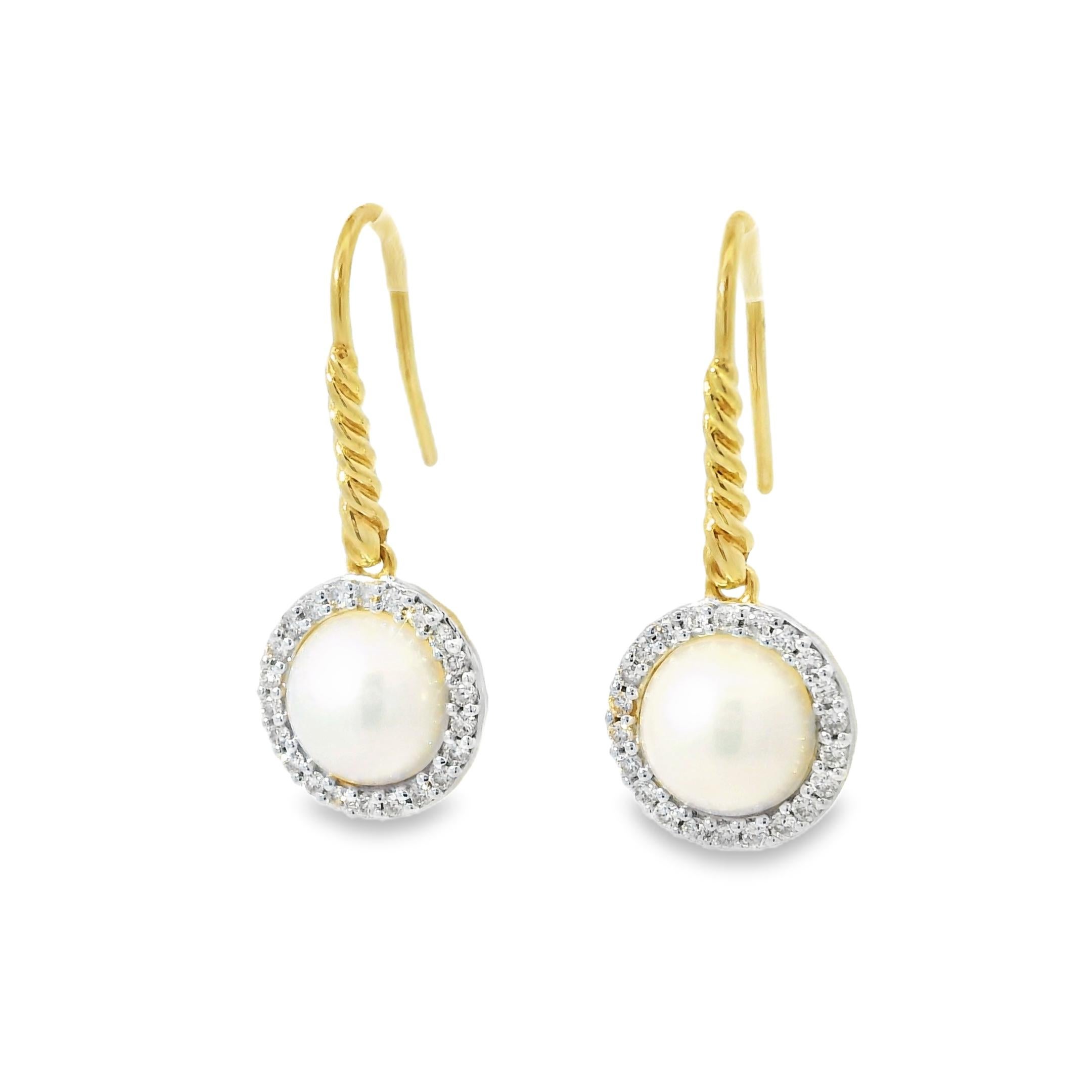 Modern David Yurman Pearl & Natural Diamond Halo 18-Karat Earrings In Stock For Sale