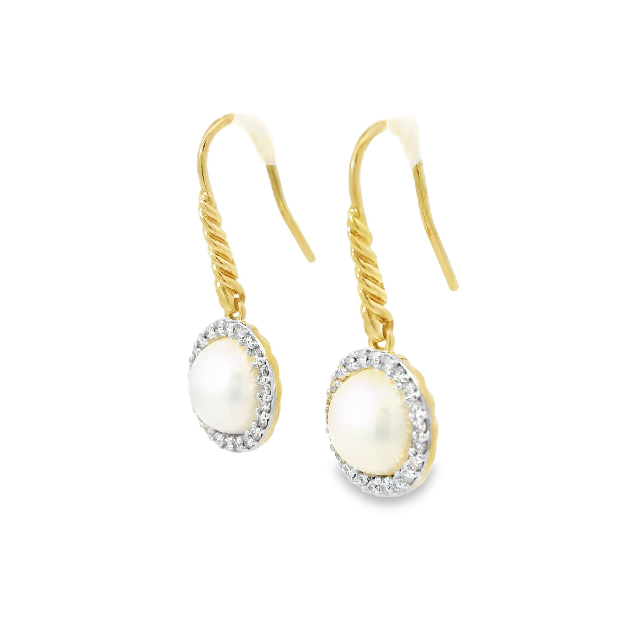 Round Cut David Yurman Pearl & Natural Diamond Halo 18-Karat Earrings In Stock For Sale