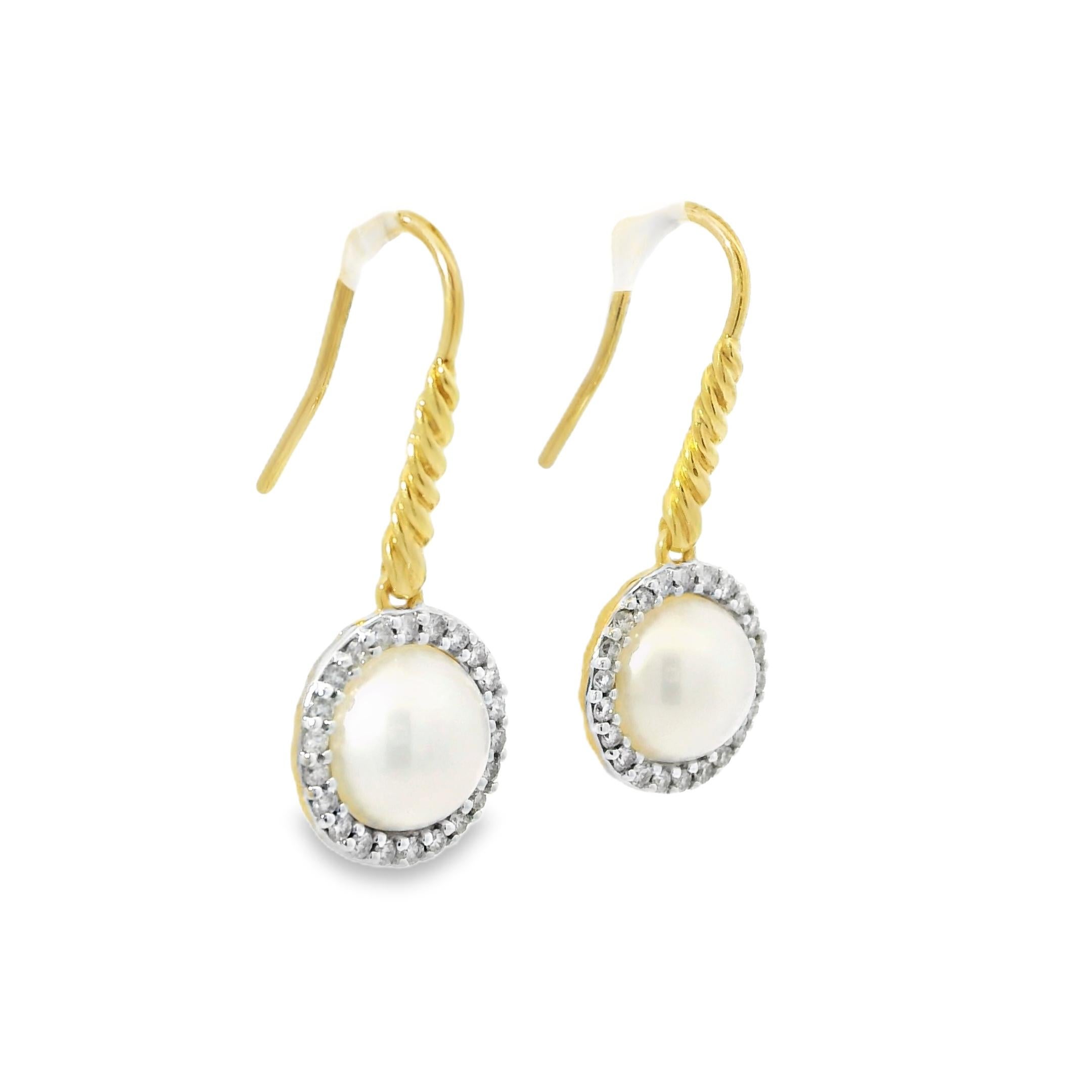 David Yurman Pearl & Natural Diamond Halo 18-Karat Earrings In Stock For Sale 1