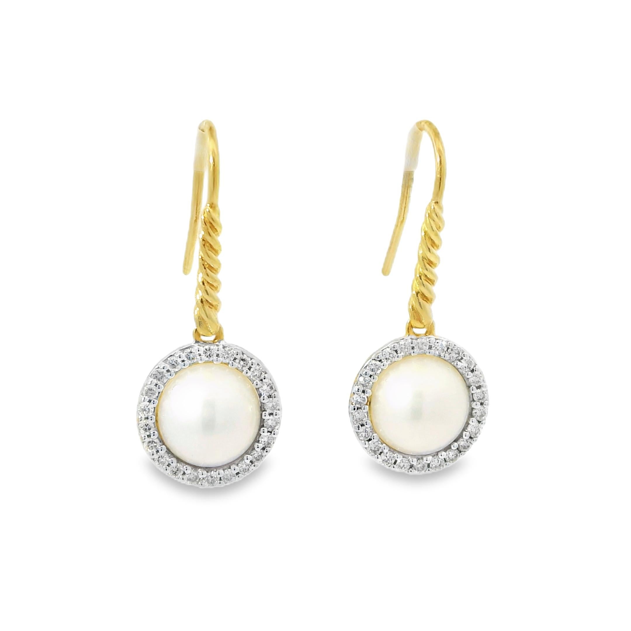David Yurman Pearl & Natural Diamond Halo 18-Karat Earrings In Stock For Sale 2