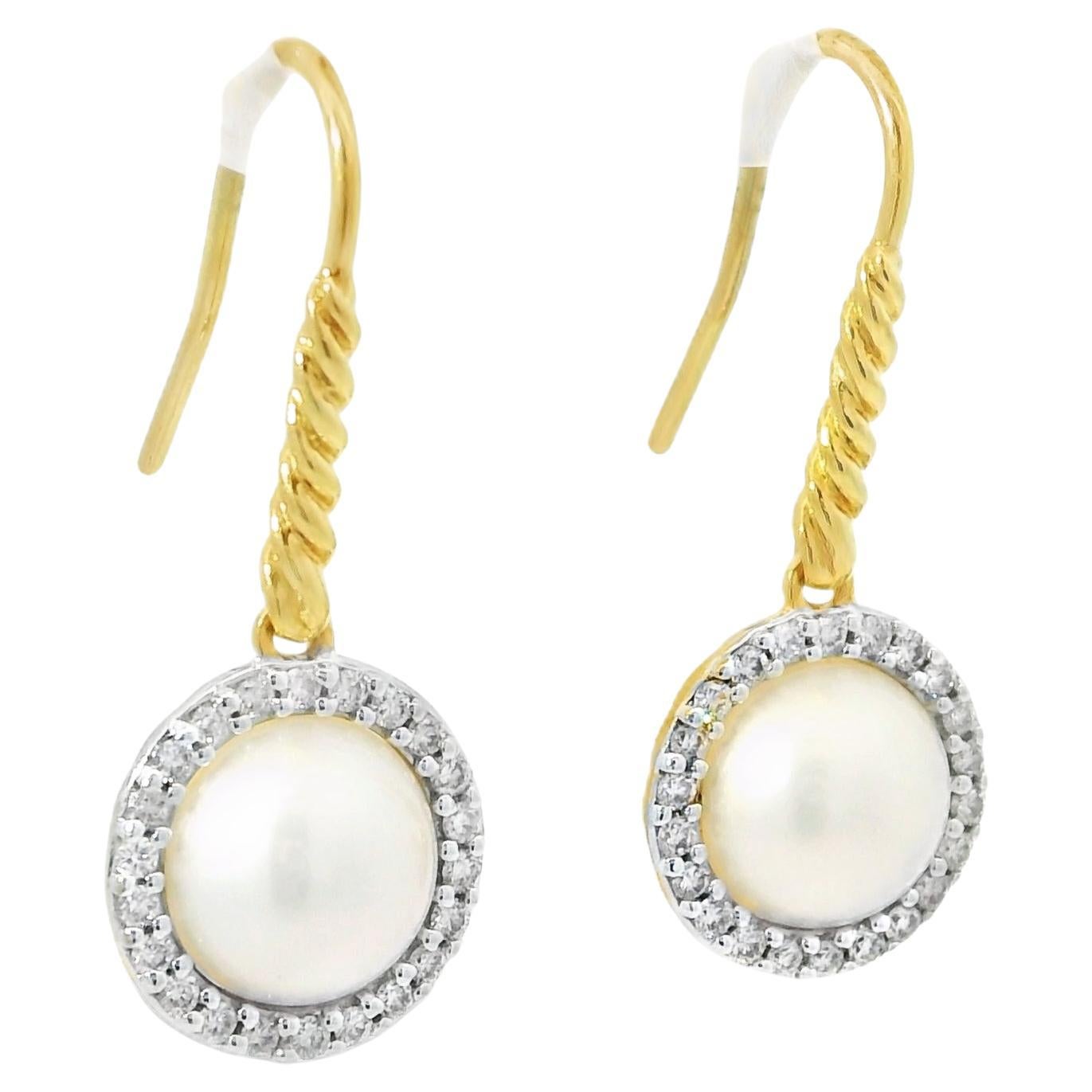 David Yurman Pearl & Natural Diamond Halo 18-Karat Earrings In Stock