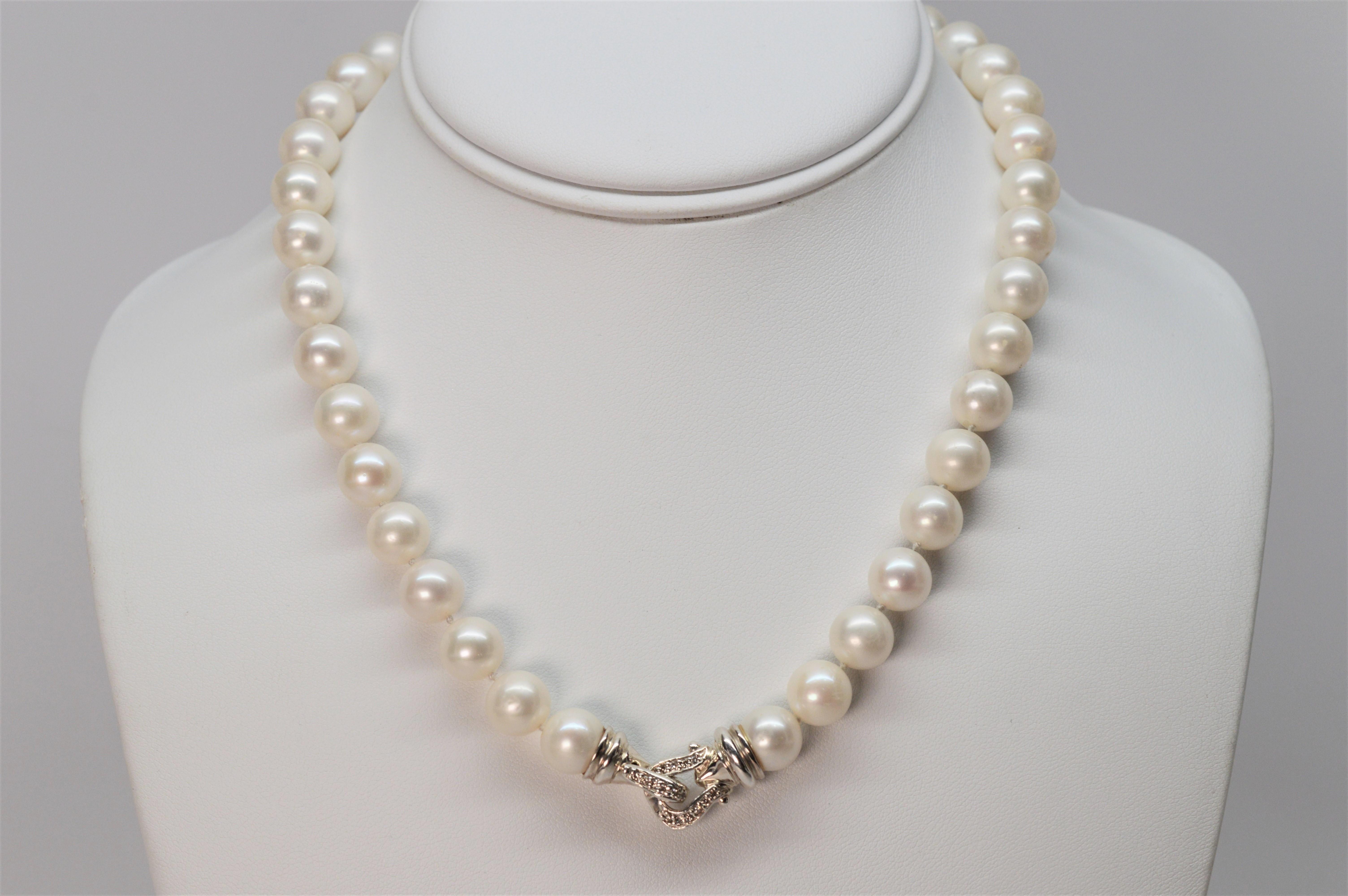 David Yurman Pearl Necklace with Diamond Accented Sterling Buckle Clasp 3