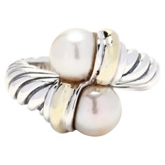 David Yurman Pearl Ring, 14K Yellow Gold Sterling Silver, Ring Size 5.75