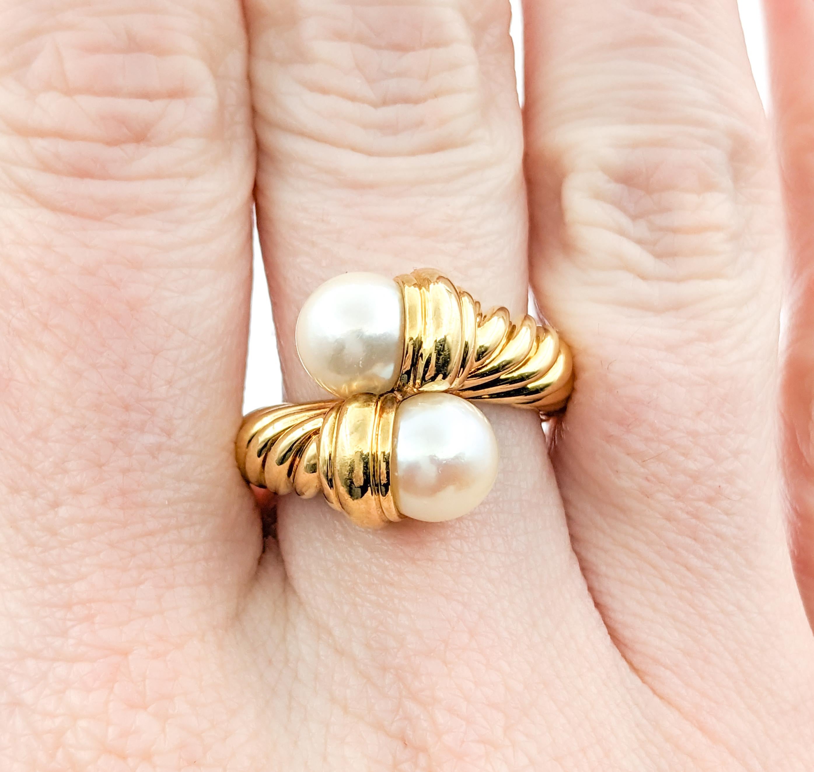 David Yurman Pearl Ring In Yellow Gold In Excellent Condition For Sale In Bloomington, MN