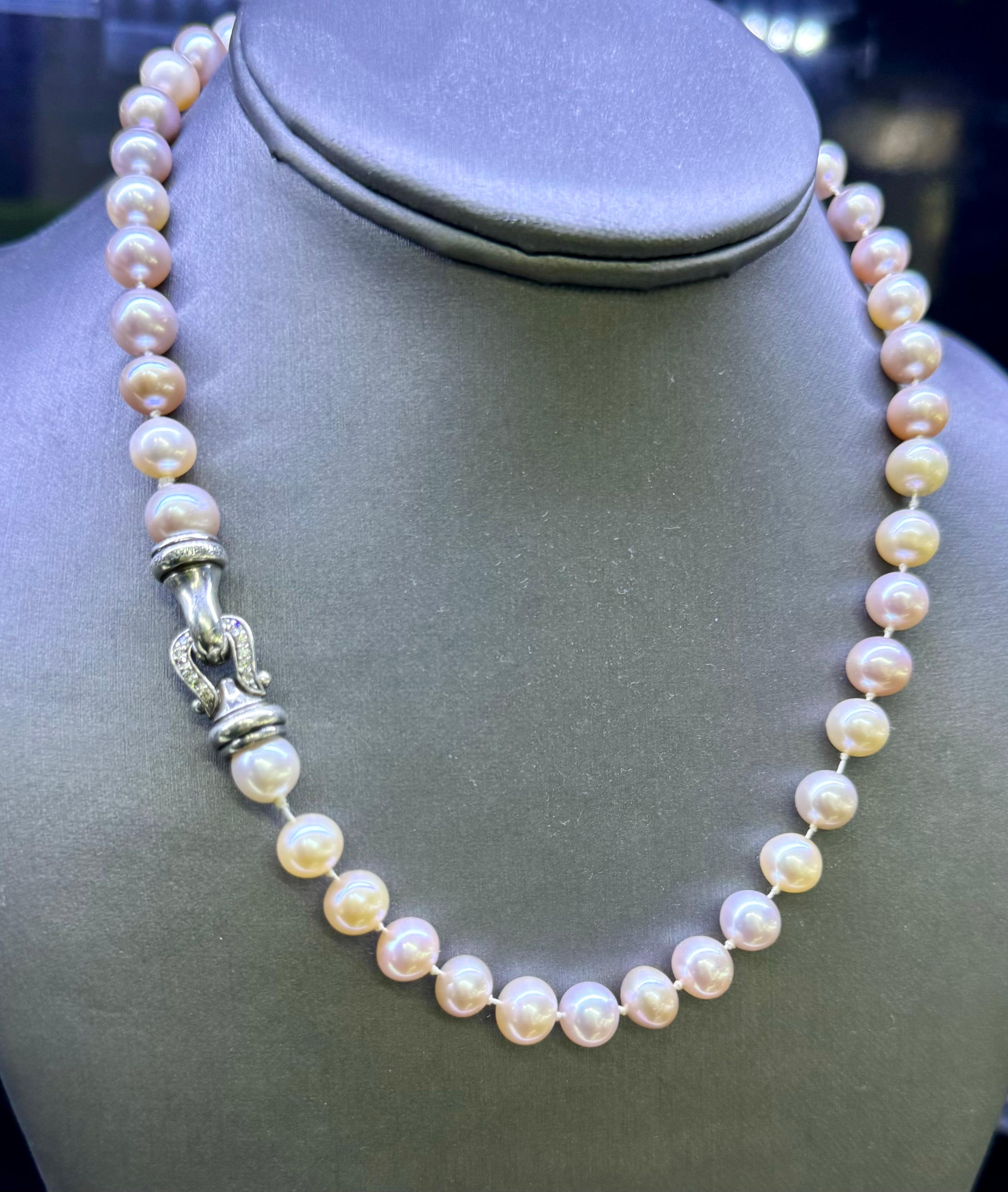 David Yurman Pearl Strand Necklace With Natural Diamonds & Hook Buckle Clasp 18