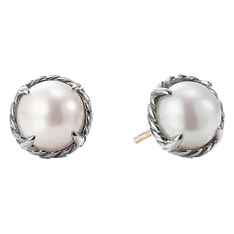 David Yurman Pearl Studs Earring in Sterling Silver E11982 SSBPE For Sale