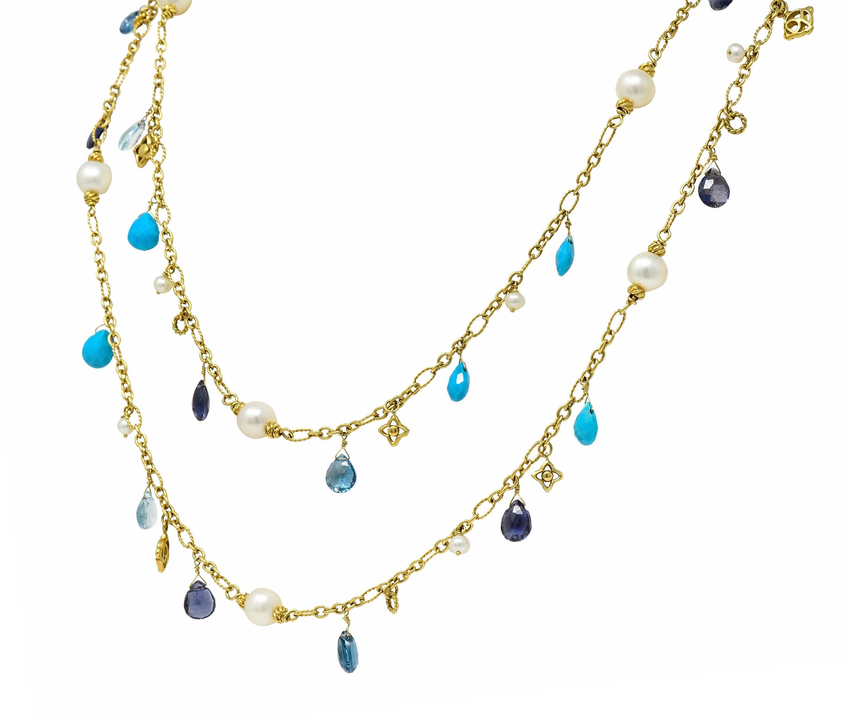 David Yurman Perle Türkis Iolith Topas 18 Karat Gold Briola Station Halskette im Zustand „Hervorragend“ in Philadelphia, PA