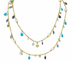 David Yurman Perle Türkis Iolith Topas 18 Karat Gold Briola Station Halskette