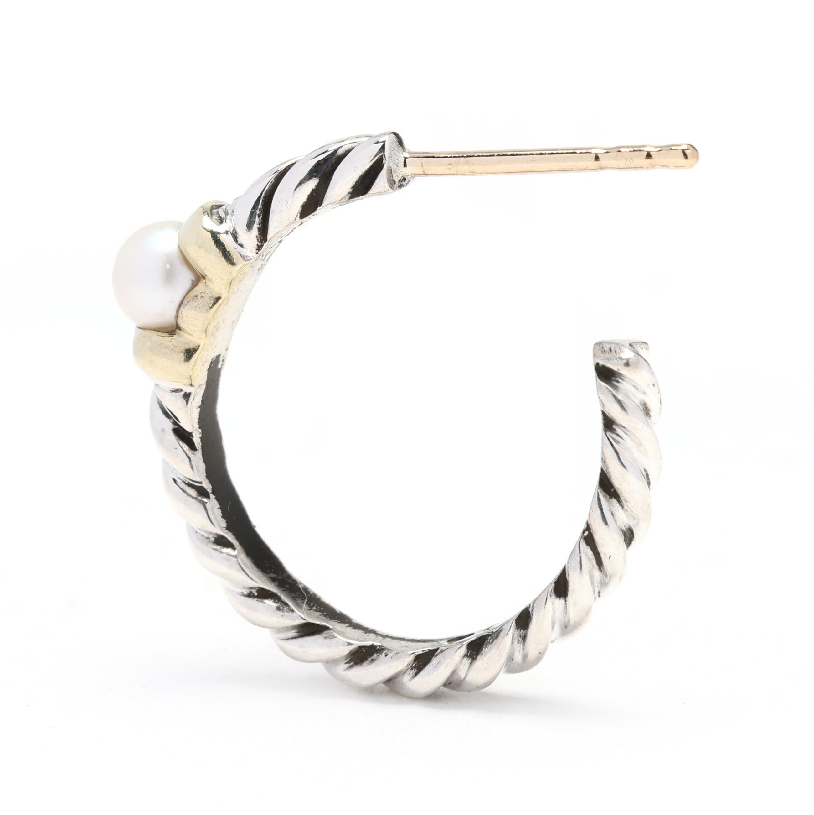 Bead David Yurman Pearl Twisted Hoops, 14k Yellow Gold and Sterling Silver, Classic