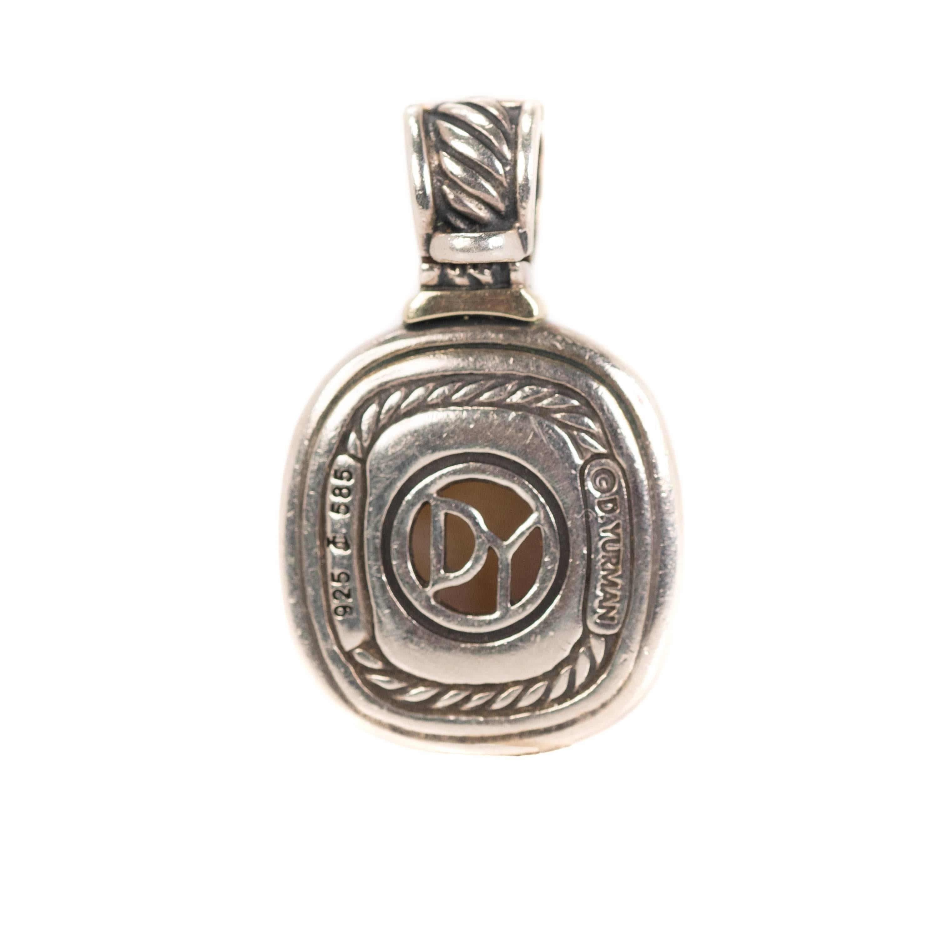 Modern David Yurman Pearl Two-Tone Cable Charm Pendant