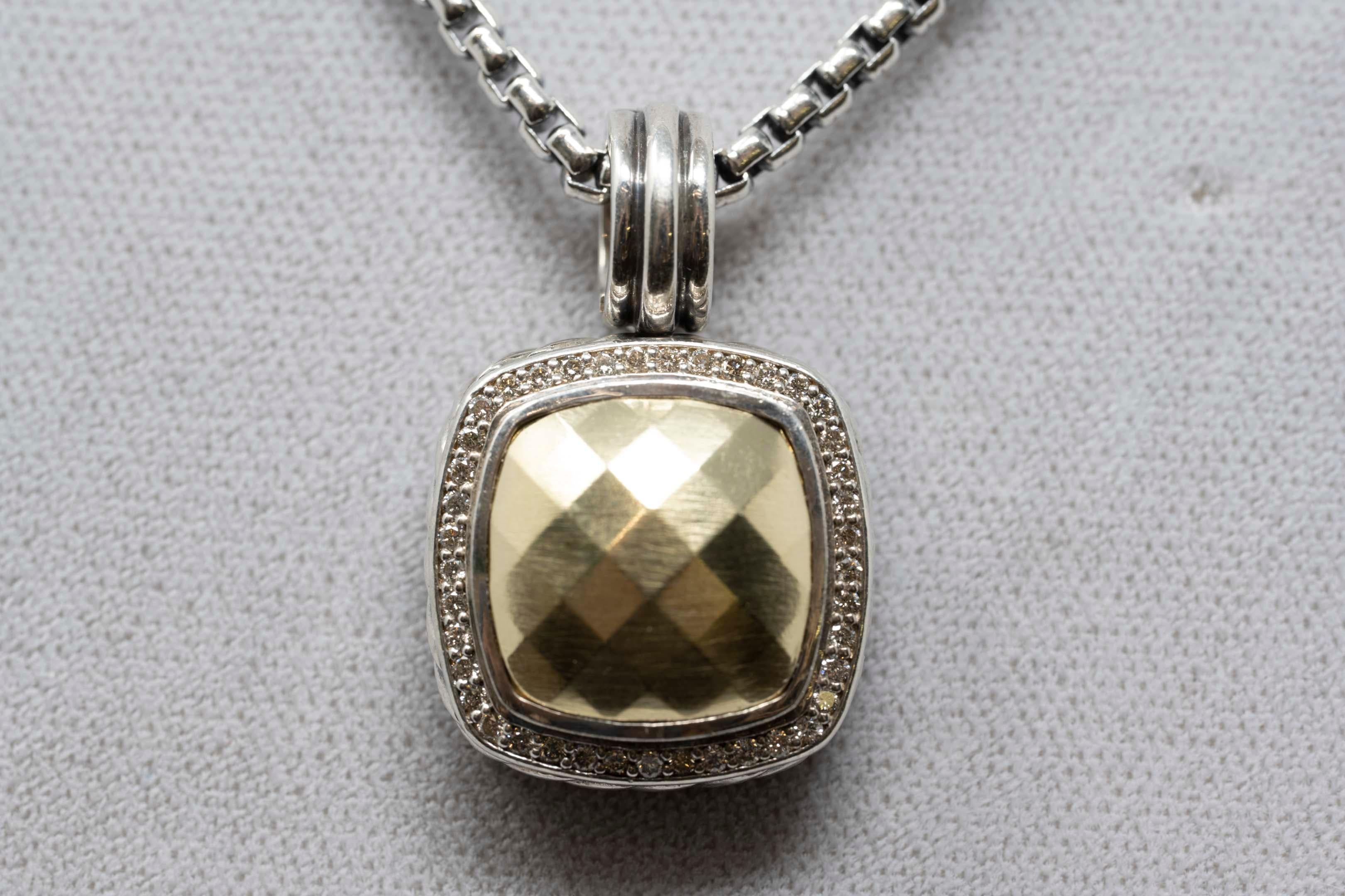 Women's David Yurman Pendant Gold Dome Diamond Silver & 18k Gold For Sale