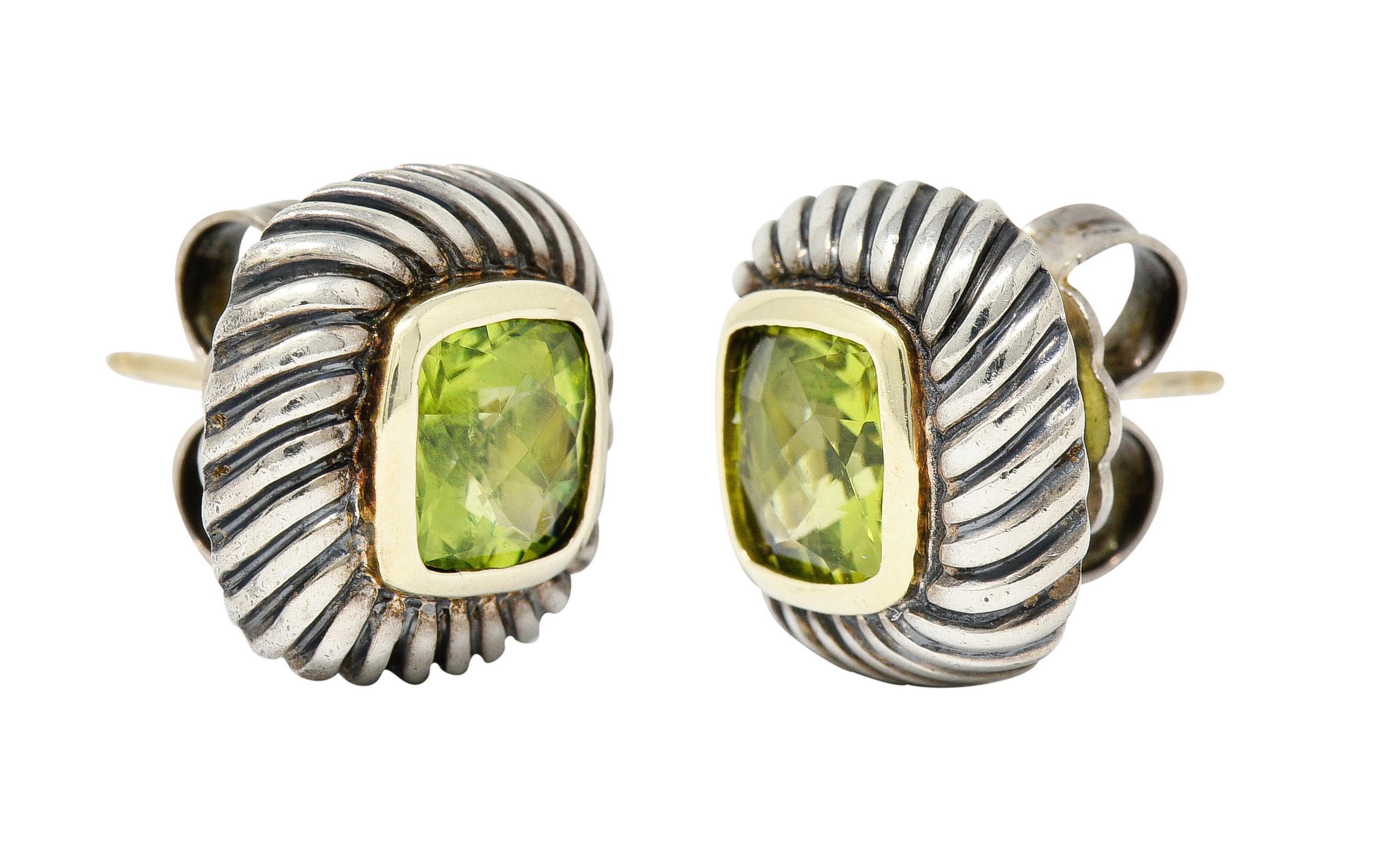 Contemporary David Yurman Peridot 14 Karat Gold Sterling Silver Albion Stud Earrings