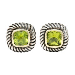 Retro David Yurman Peridot 14 Karat Gold Sterling Silver Albion Stud Earrings