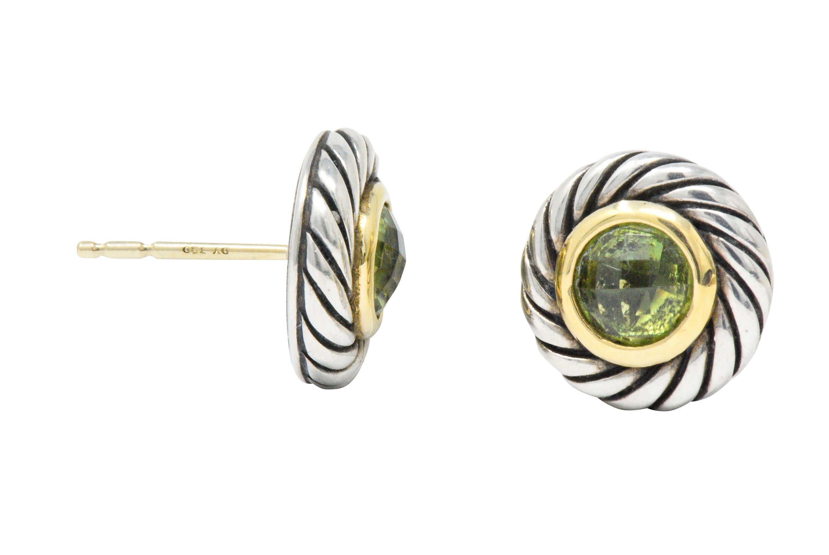 Contemporary David Yurman Peridot 18 Karat Gold Sterling Silver Cookie Earrings