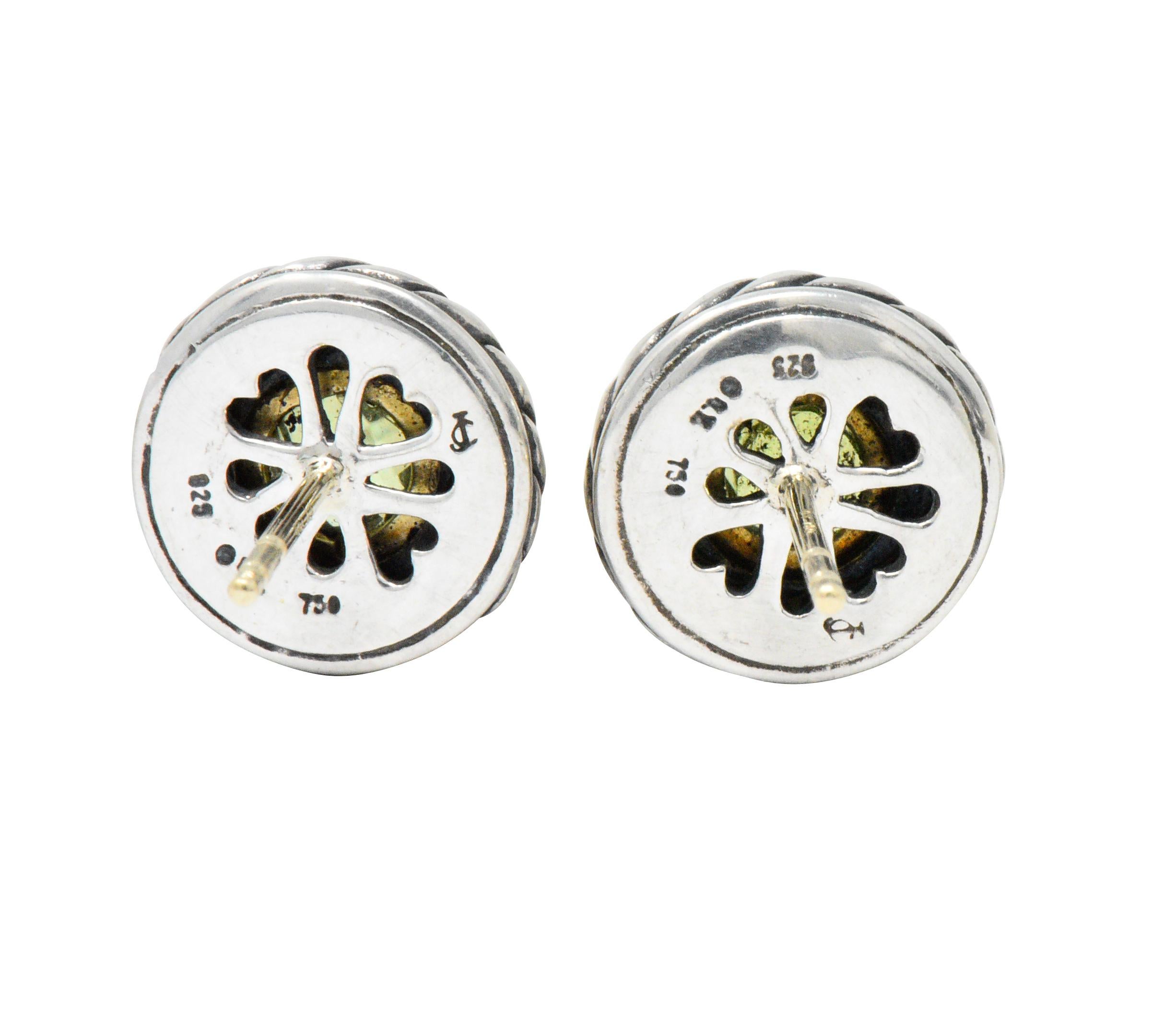 Round Cut David Yurman Peridot 18 Karat Gold Sterling Silver Cookie Earrings