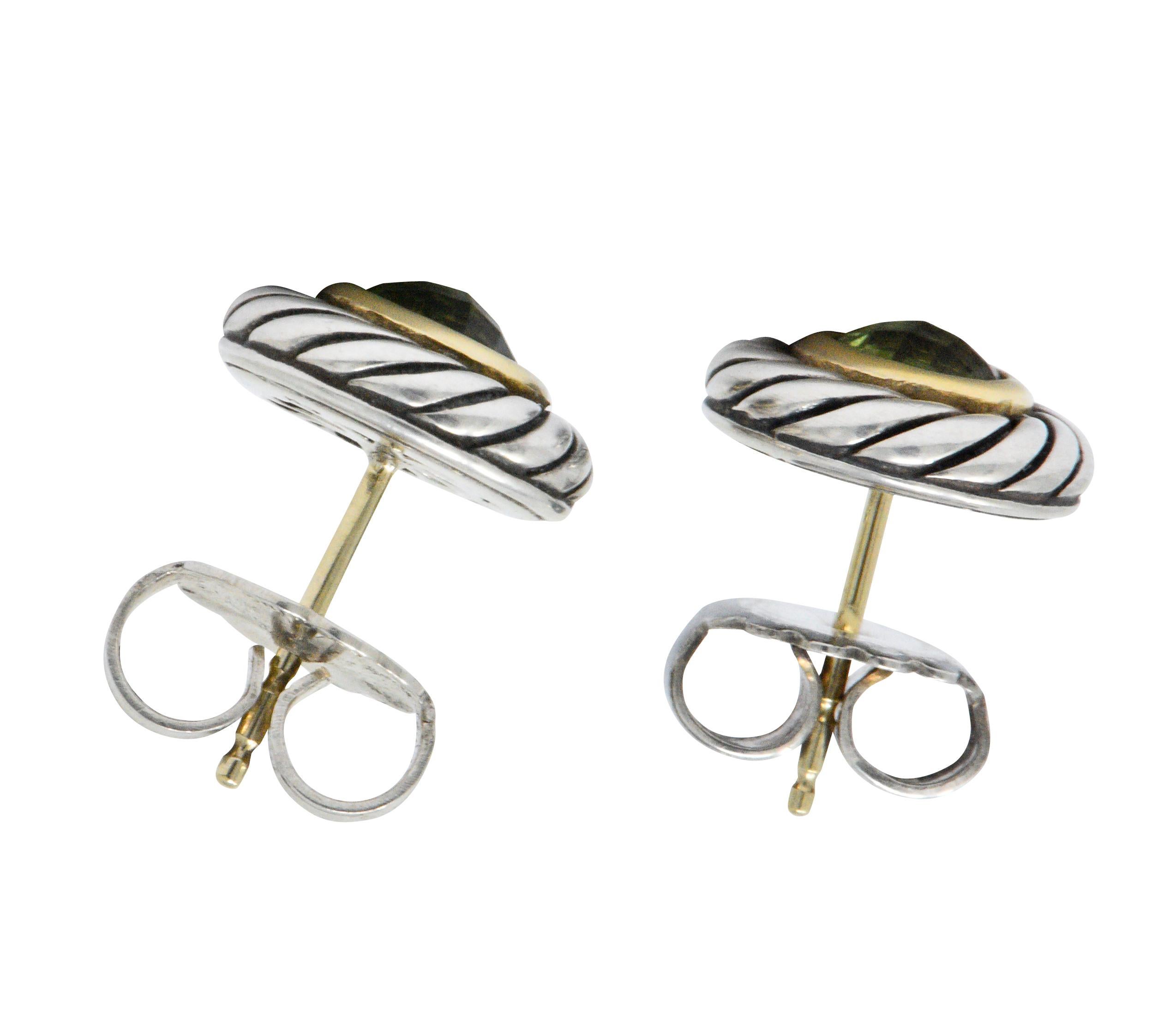 David Yurman Peridot 18 Karat Gold Sterling Silver Cookie Earrings In Excellent Condition In Philadelphia, PA