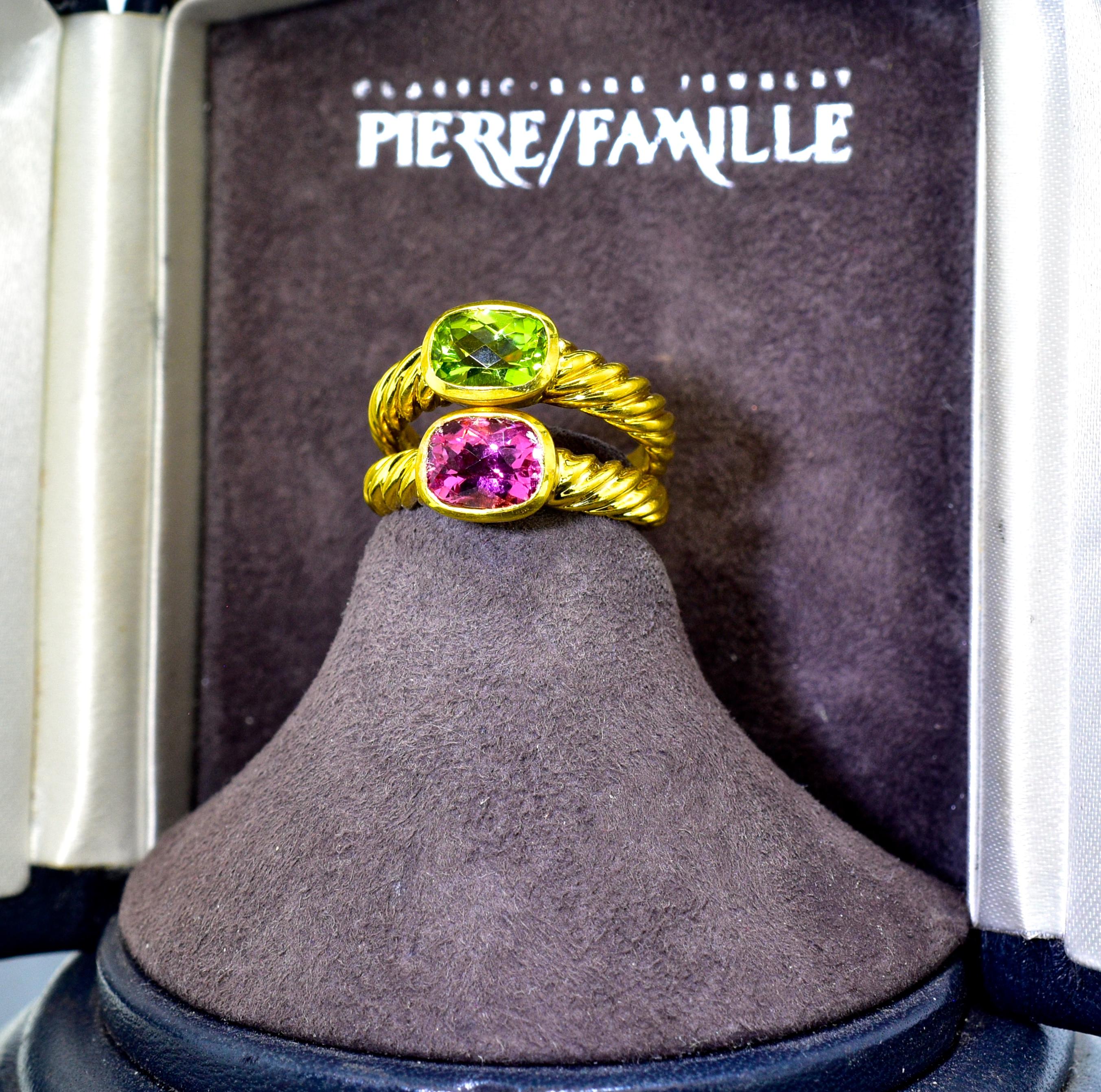 David Yurman Peridot and Pink Tourmaline Rings In Excellent Condition In Aspen, CO
