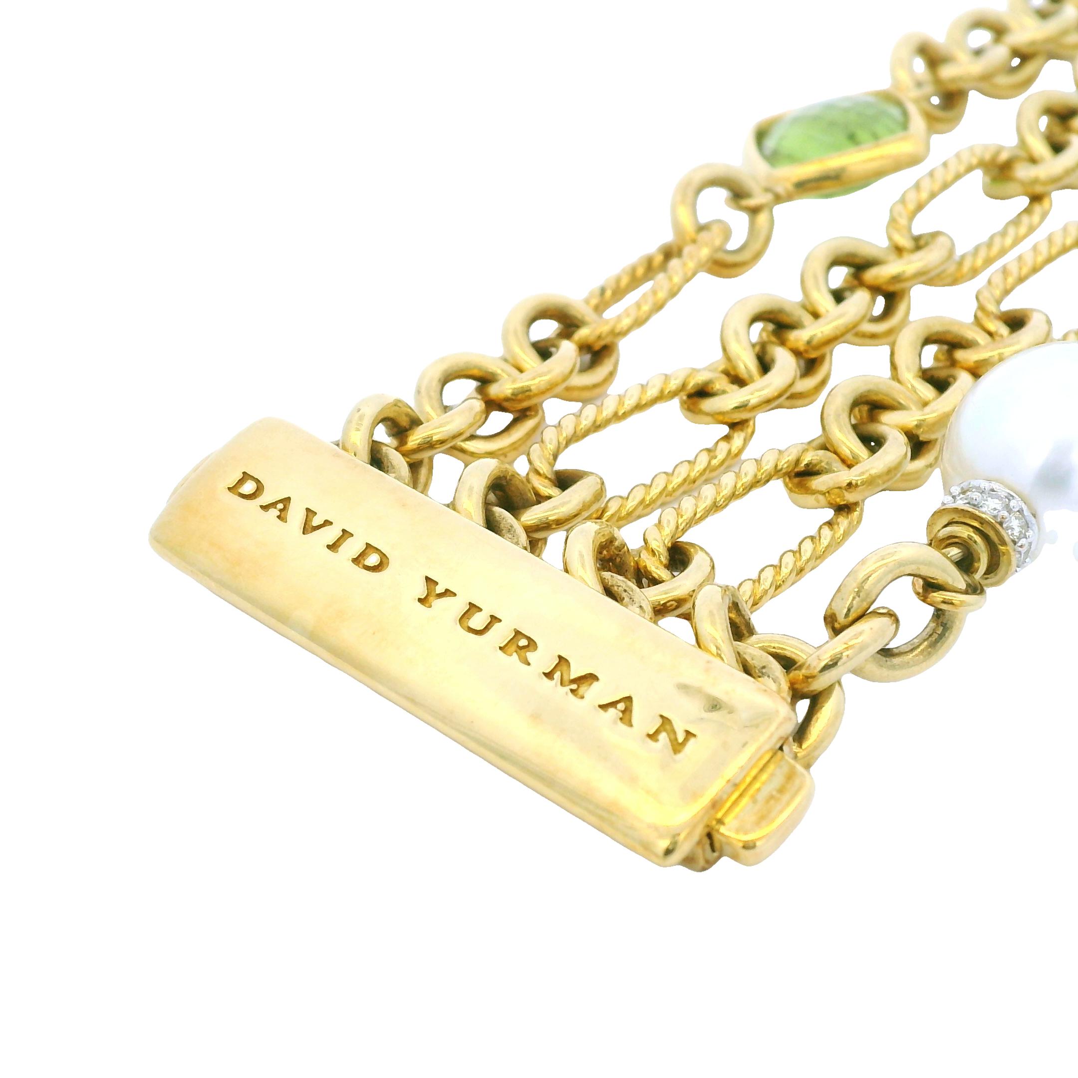 David Yurman Peridot, Pearl & Diamond Oval-Link 18-Karat Bracelet En Stock Moderno en venta