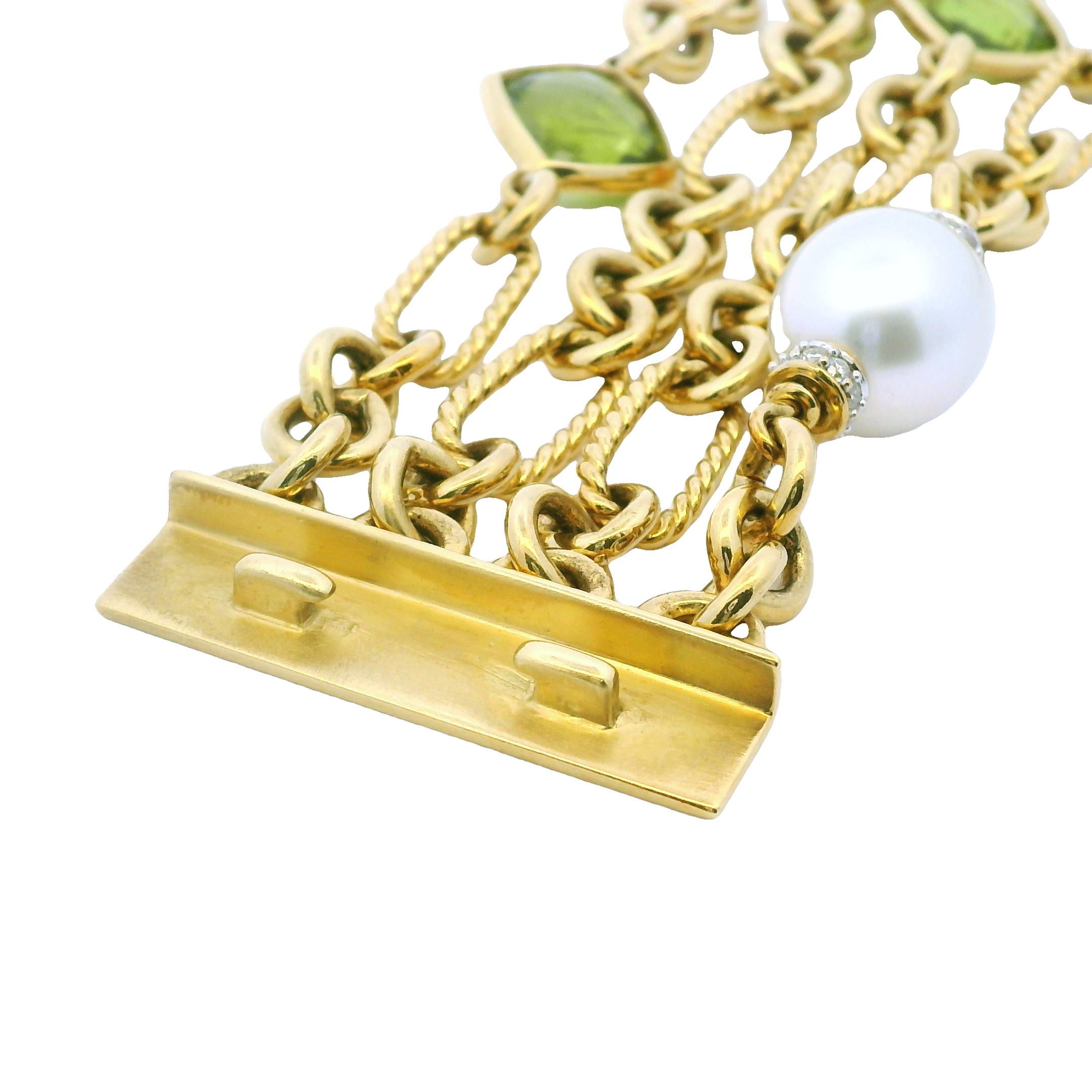 David Yurman Peridot, Pearl & Diamond Oval-Link 18-Karat Bracelet En Stock Corte redondo en venta