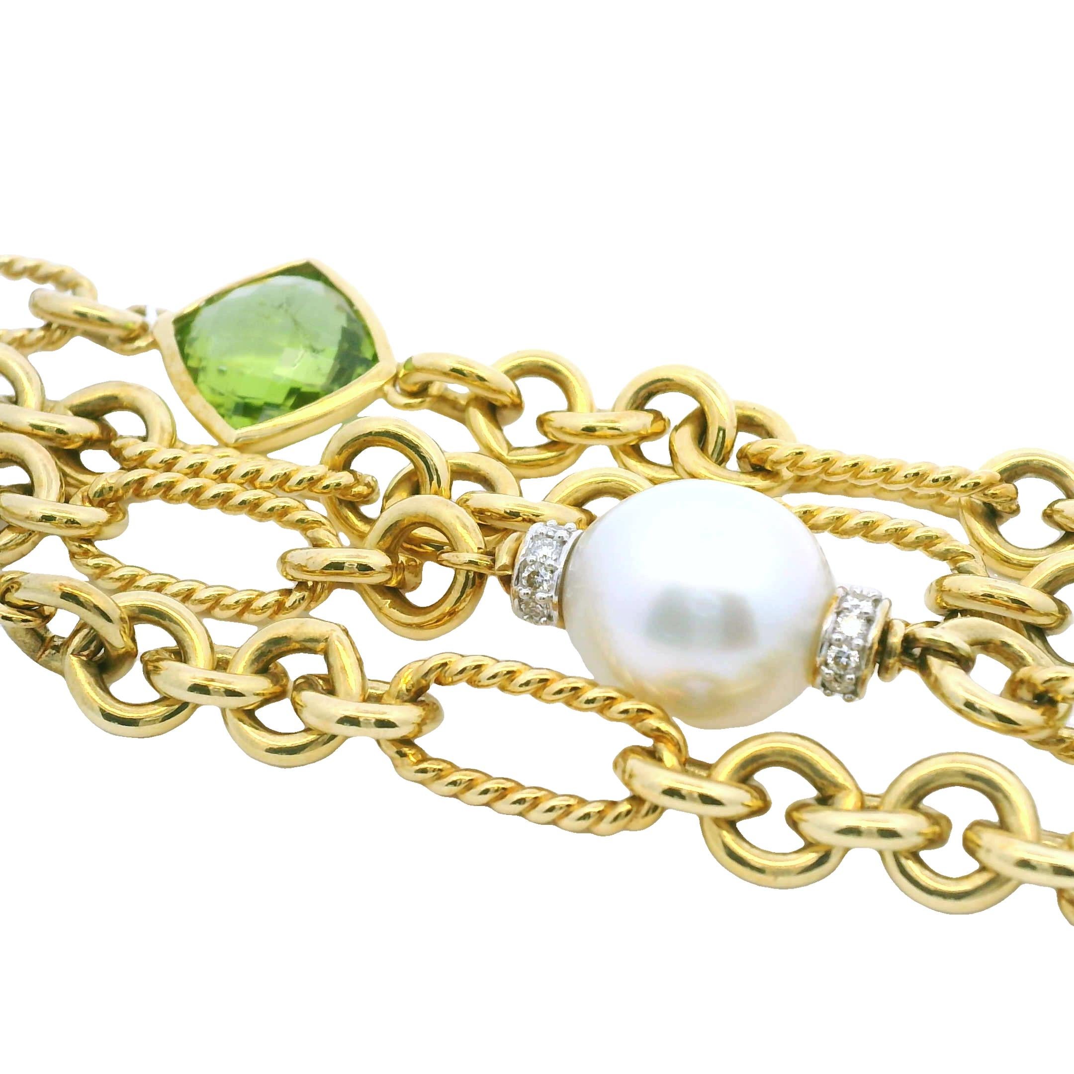 De las mujeres David Yurman Peridot, Pearl & Diamond Oval-Link 18-Karat Bracelet En Stock en venta