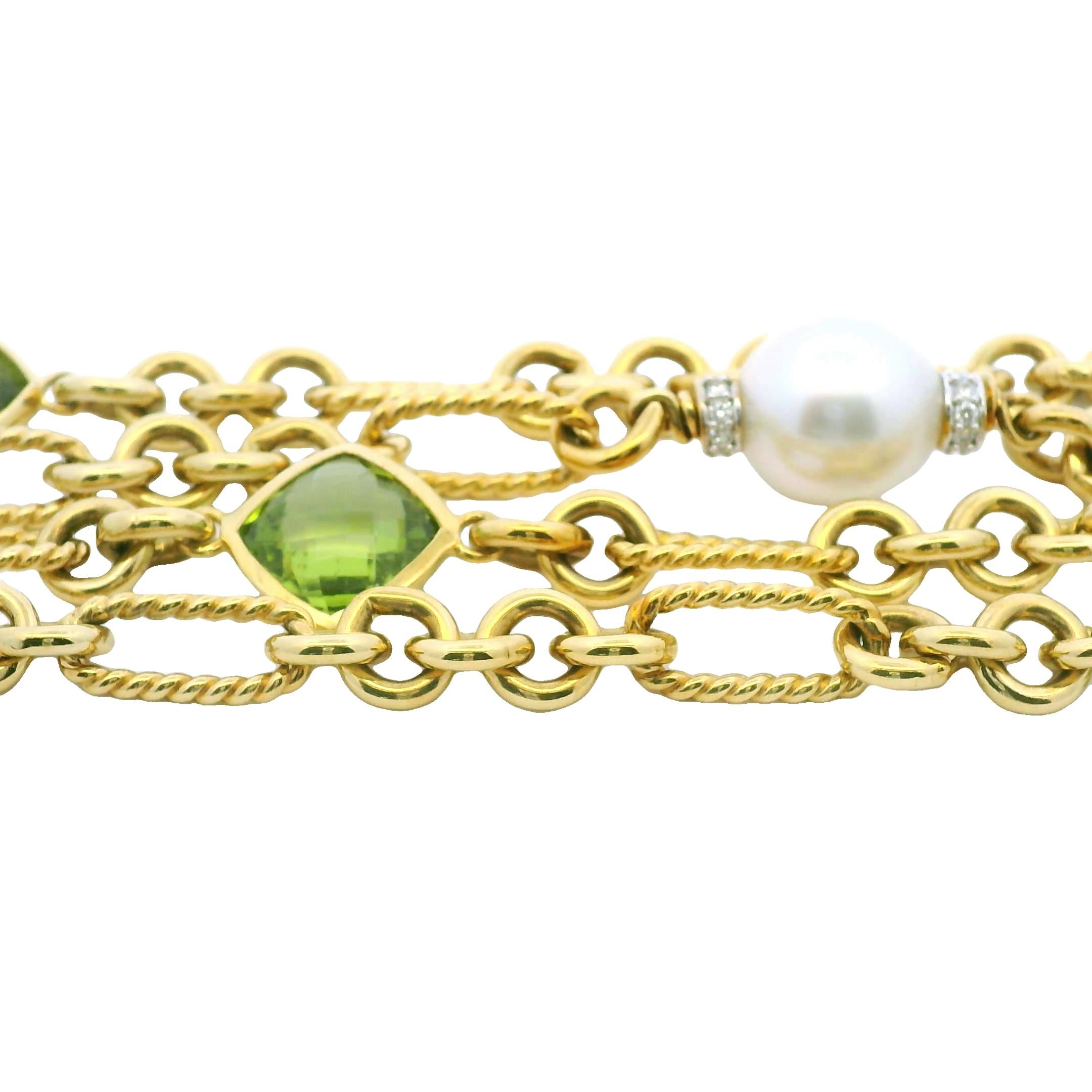 David Yurman Peridot, Pearl & Diamond Oval-Link 18-Karat Bracelet En Stock en venta 1