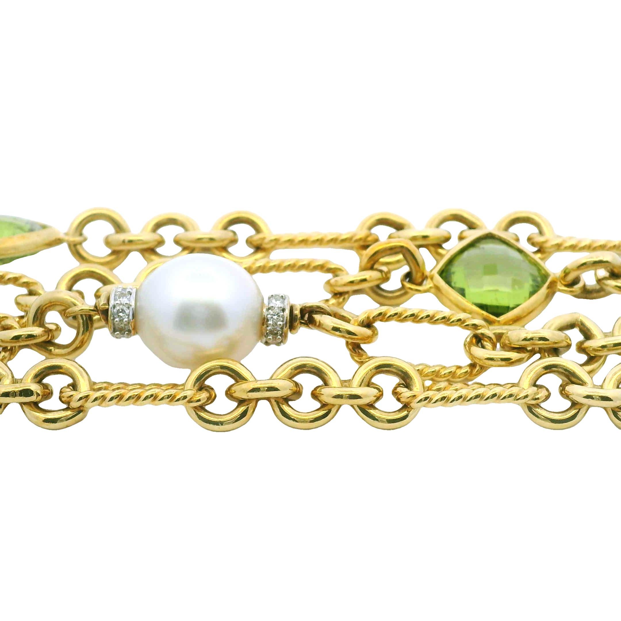 David Yurman Peridot, Pearl & Diamond Oval-Link 18-Karat Bracelet En Stock en venta 3