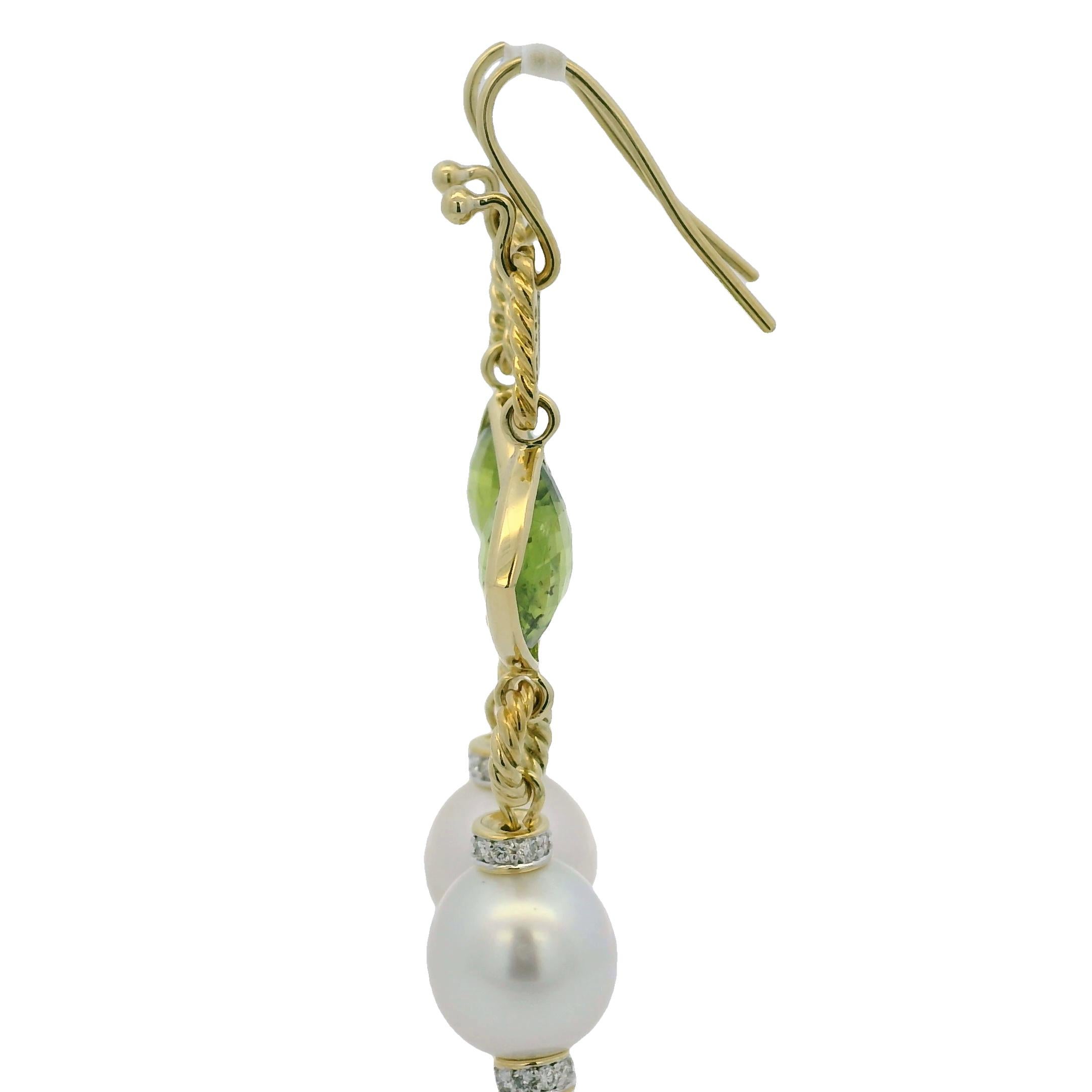 Women's David Yurman Peridot, Pearl & Natural Diamond 18-Karat Drop Earrings In Stock For Sale