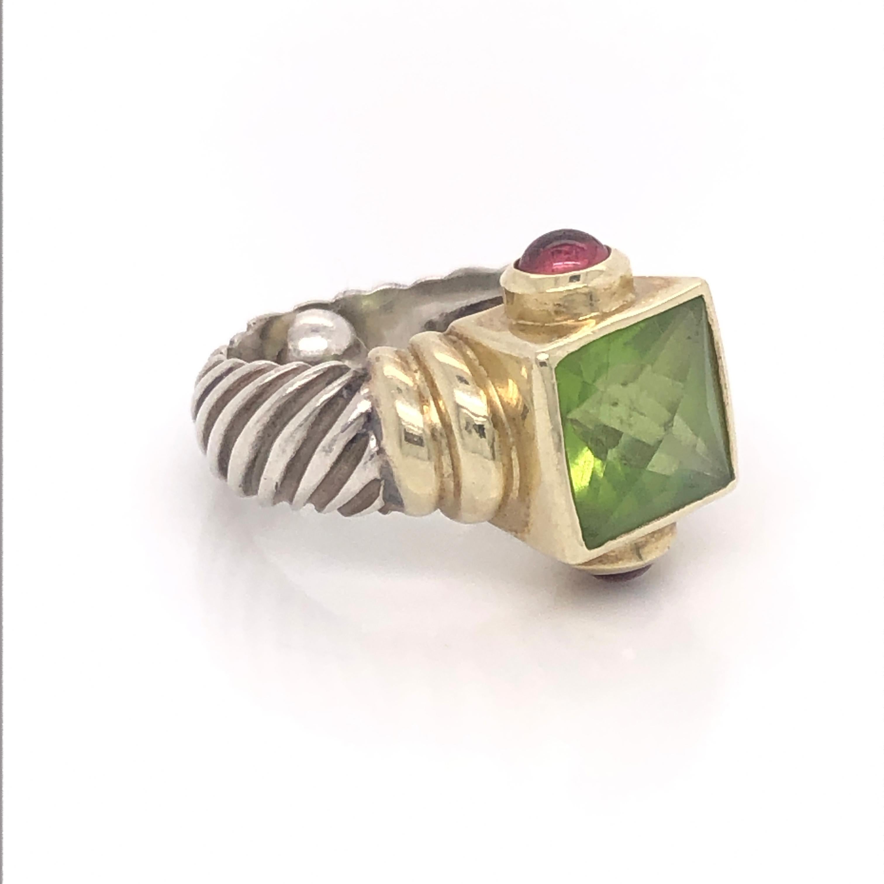 David Yurman previously adored 14K Yellow Gold Peridot and Citrine Sterling Silver Fluted Ring.  This ring is a 4.25 with a sizing ball inside.  Stamped 14K, DYurman©.  Peridot is faceted. 