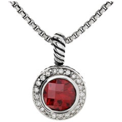 Used David Yurman Petit Albion garnet & diamonds pendant on sterling silver chain