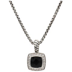 David Yurman Petite Albion Black Onyx & Diamond Pendant Necklace Sterling Silver