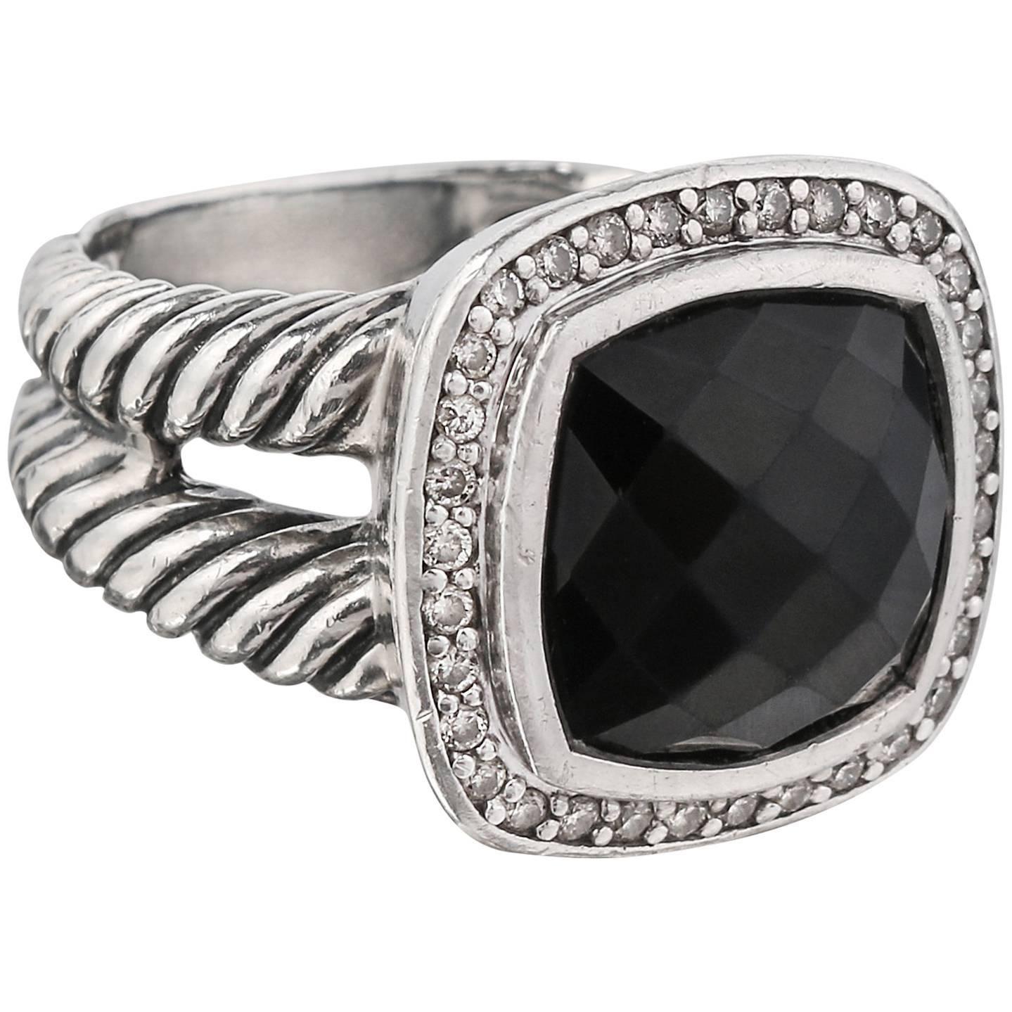 David Yurman Petite Albion Black Onyx with Diamonds 7 MM Ring 4