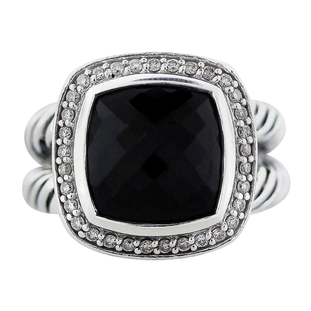 David Yurman Petite Albion Black Onyx with Diamonds 7 MM Ring