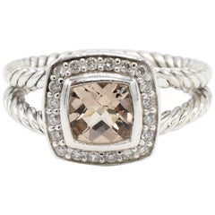 David Yurman Petite Albion Morganite and Diamond Ring Sterling Silver