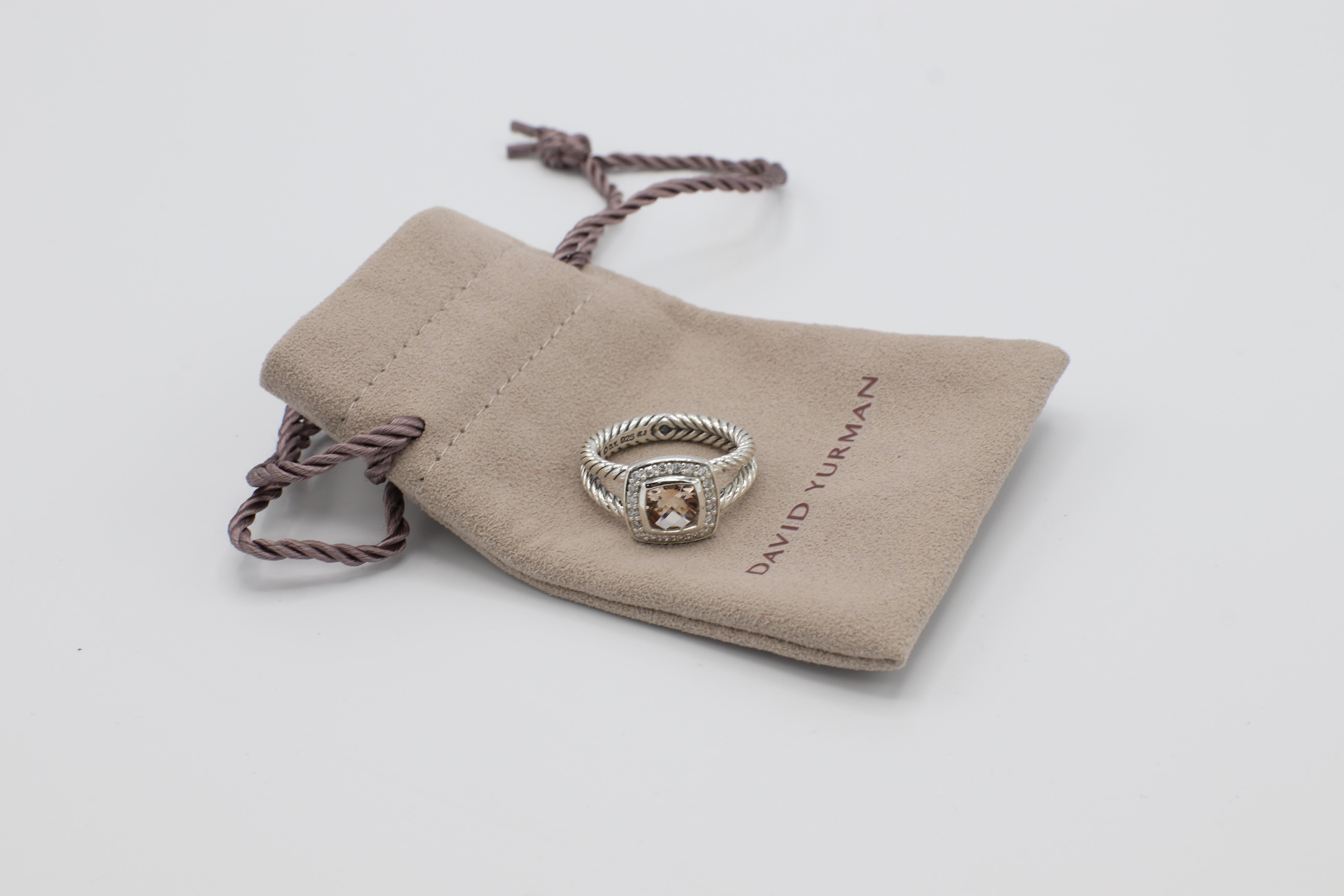 David Yurman Petite Albion Morganite and Diamond Ring Sterling Silver 1