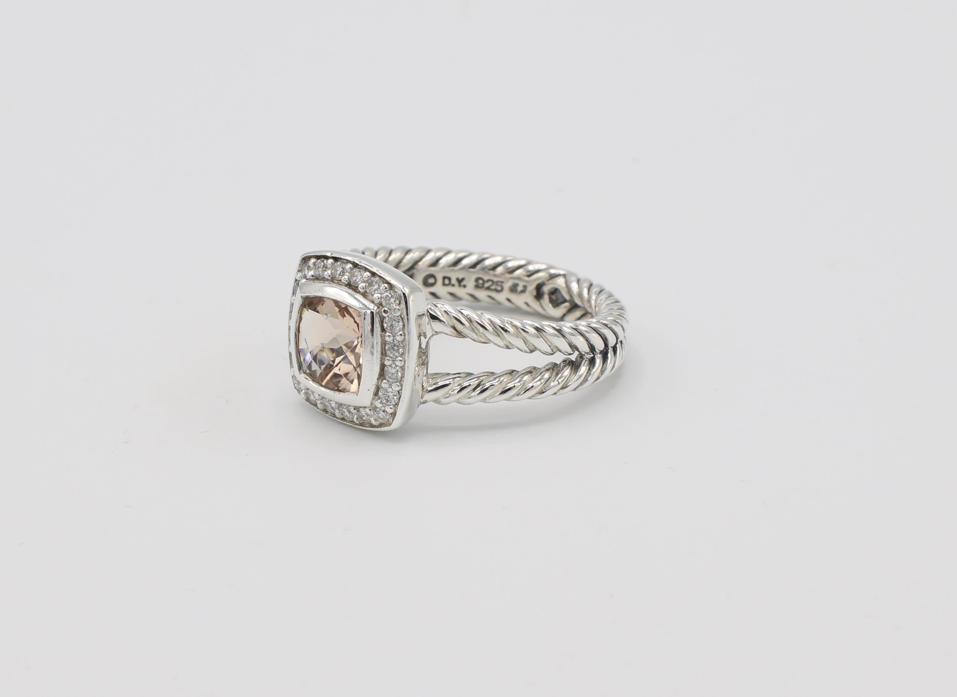 Modern David Yurman Petite Albion Morganite and Diamond Ring Sterling Silver