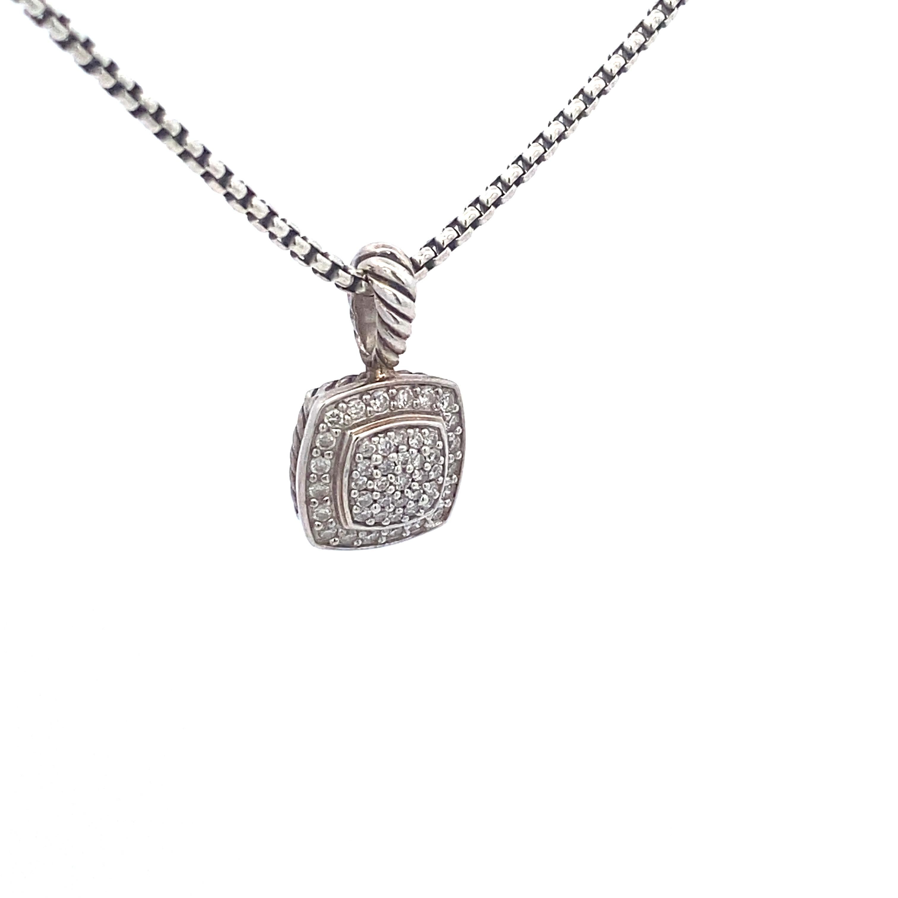 Contemporary David Yurman Petite Albion Pendant Necklace in Sterling Silver with Pavé Diamon For Sale