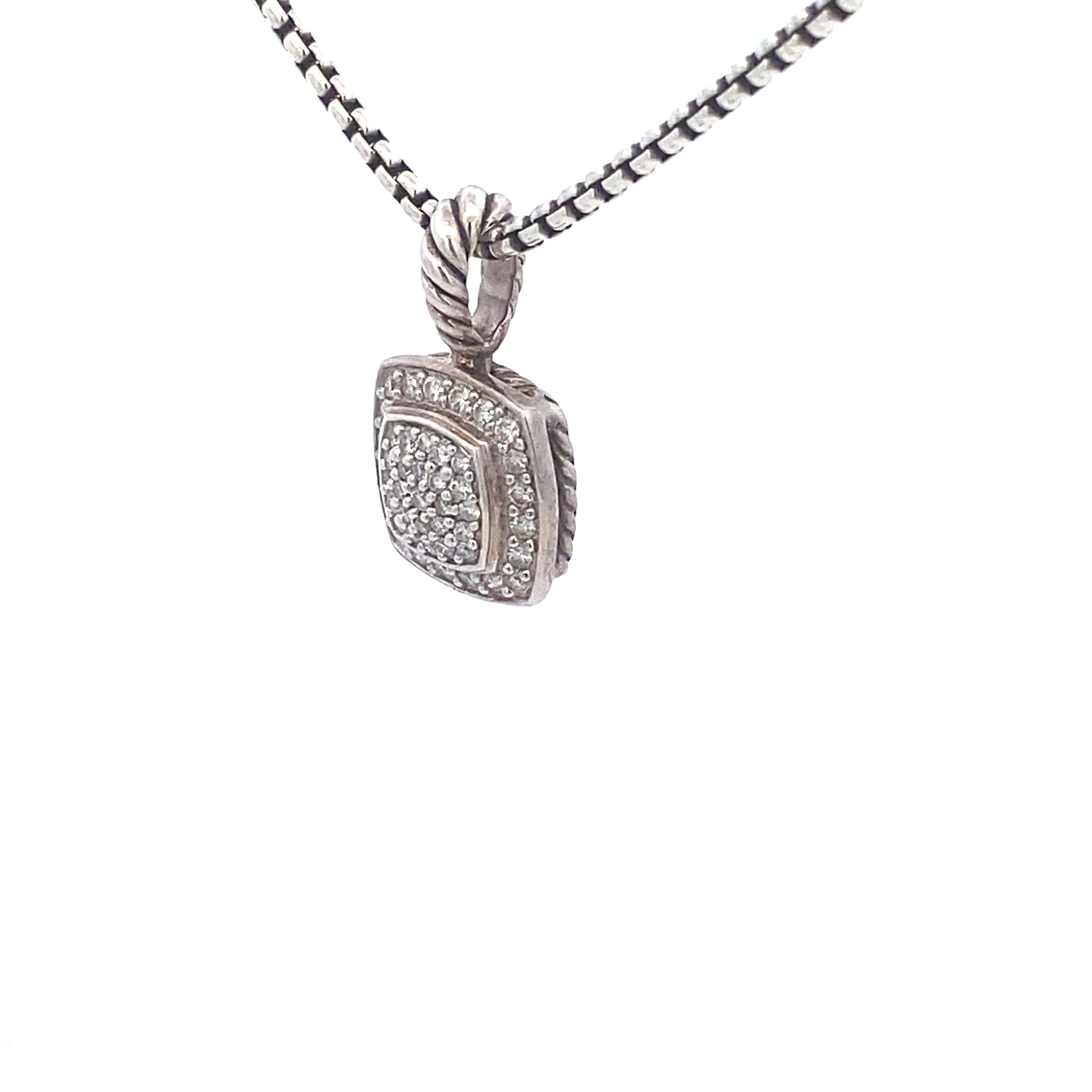 Brilliant Cut David Yurman Petite Albion Pendant Necklace in Sterling Silver with Pavé Diamon For Sale