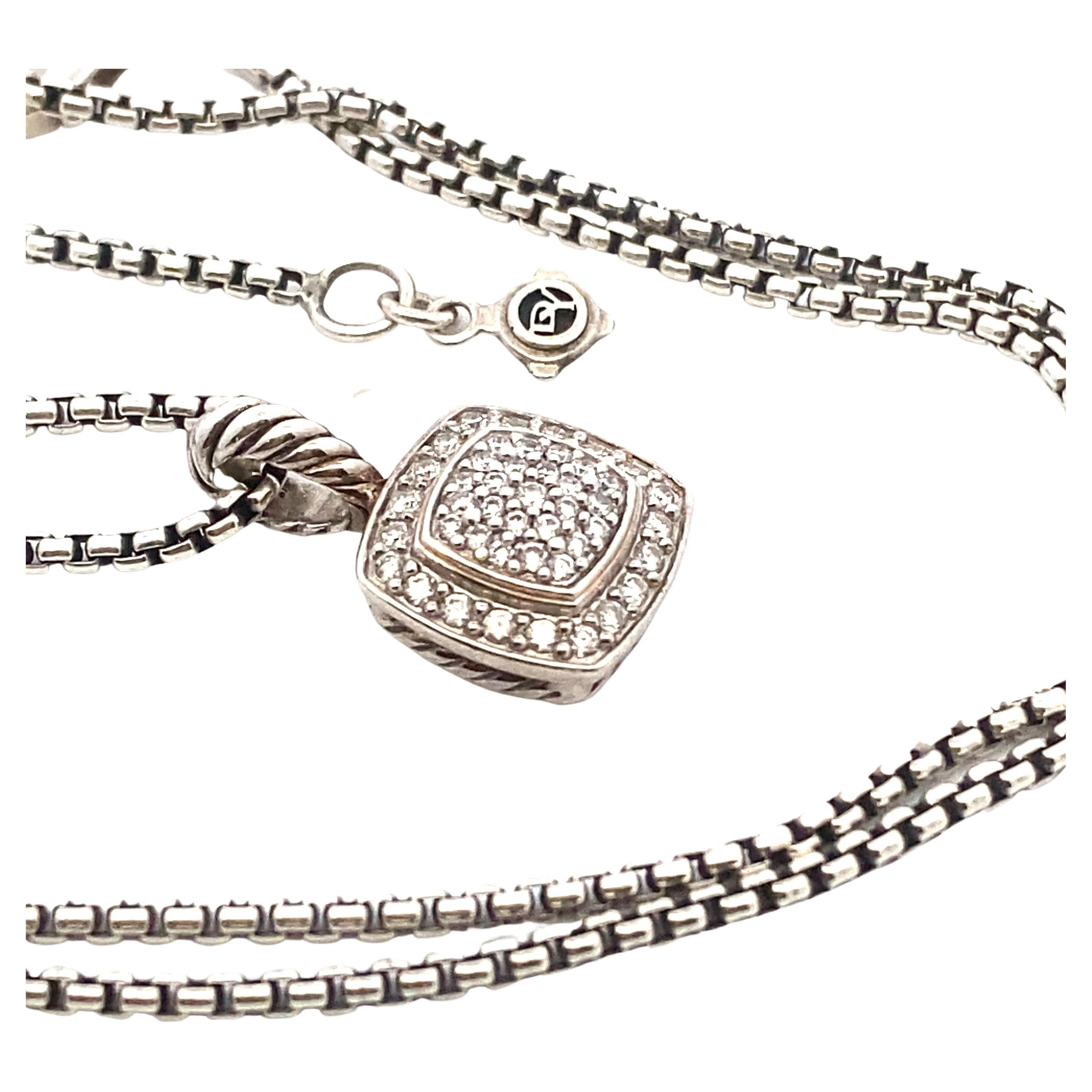 David Yurman Petite Albion Pendant Necklace in Sterling Silver with Pavé Diamon For Sale