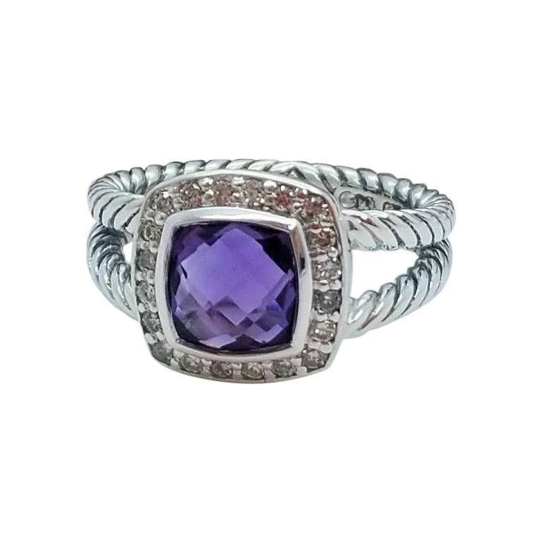 David Yurman Petite Albion Ring With Amethyst and Diamonds Size 6