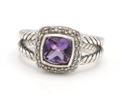 David Yurman Petite Albion Ring with Amethyst and Pavé Diamonds Sterling Silver