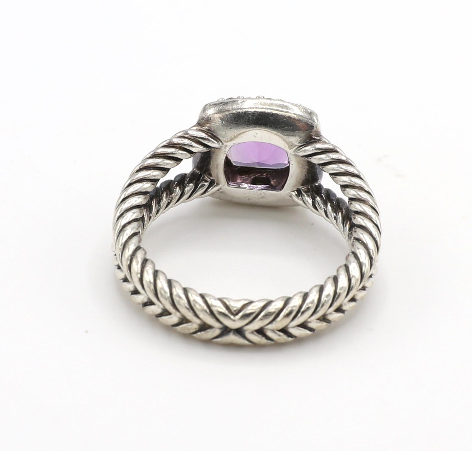 Modern David Yurman Petite Albion Ring with Amethyst and Pavé Diamonds Sterling Silver For Sale