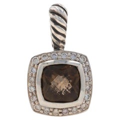 David Yurman Petite Albion Pendentif en quartz fumé et diamant 925 coussin, 17 carats poids total
