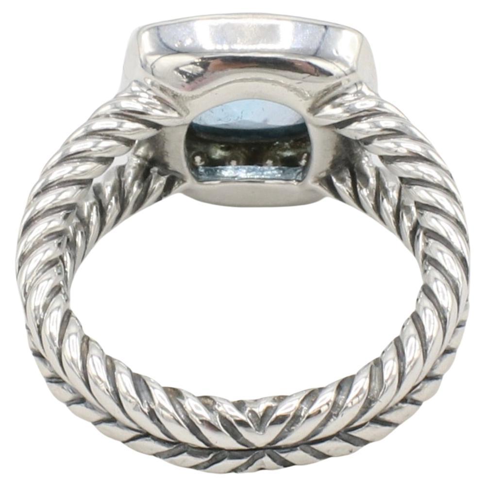David Yurman Petite Albion Sterling Silver Blue Topaz & Natural Diamond Ring  In Excellent Condition For Sale In  Baltimore, MD