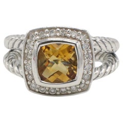 David Yurman Petite Albion Sterling Silver Citrine & Natural Diamond Ring