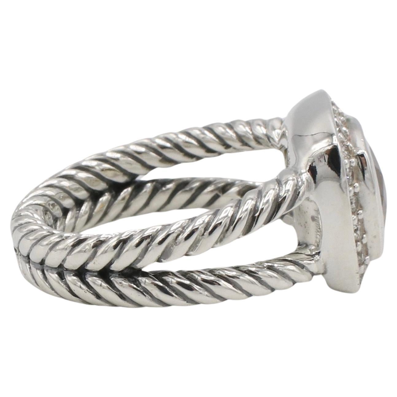 Modern David Yurman Petite Albion Sterling Silver Citrine & Natural Diamond Ring